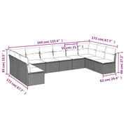 Set Divano da Giardino 10 pz con Cuscini Grigio in Polyrattan