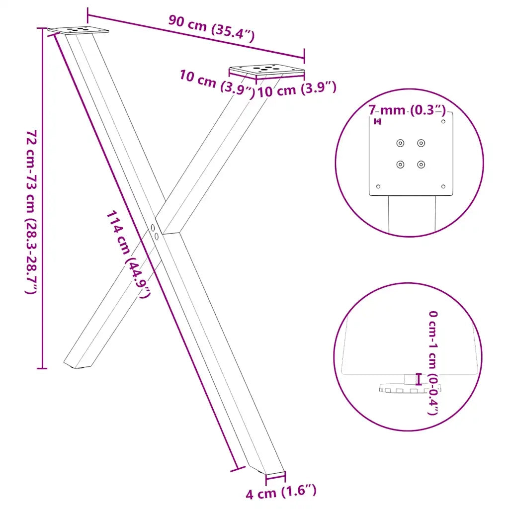Gambe per tavolo da pranzo a forma di X 2 pz bianche 90x(72-73) cm in acciaio 4012925