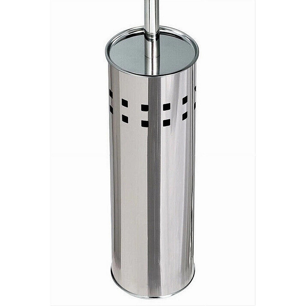 Trade Shop - Portascopino Bagno Contenitore Spazzolone Wc In Acciaio Satinato Decorato 69442 -