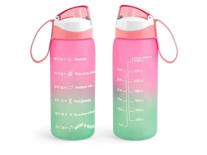 Bottiglia Motivazionale In Policarbonato Rosa/Verde Lt 1