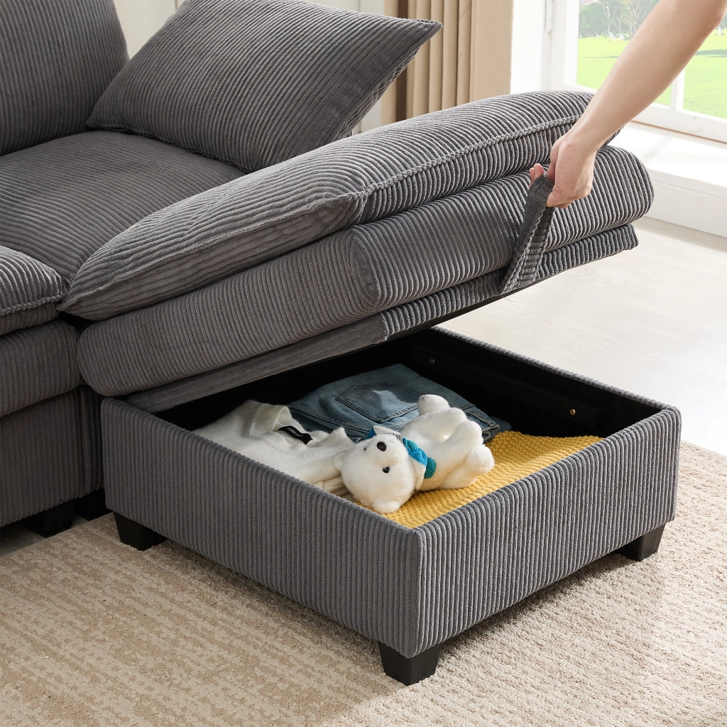 DIVANO Modulare L/U 280x151x82 cm Corduroy Grigio 5-6 posti