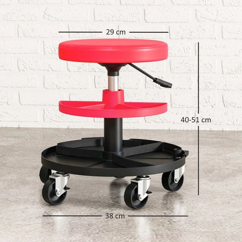 Sgabello da officina con ruote, altezza regolabile 40-51 cm, portata 135 kg, rosso