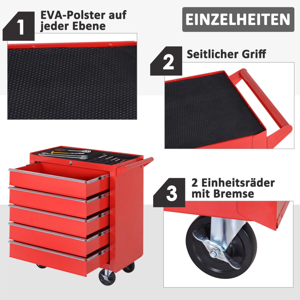 CARRELLO PORTA ATTREZZI con 7 cassetti 69x33x75 cm acciaio rosso
