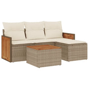 Set Divano da Giardino 5 pz | Set Salotto da Giardino con Cuscini Beige in Polyrattan