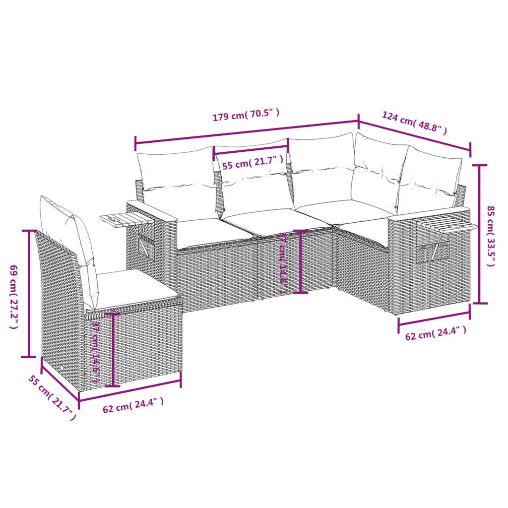 Set Divani da Giardino 5 pz con Cuscini in Polyrattan Nero 3226813
