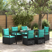 Set da Pranzo da Giardino di 7 Pezzi Rattan Polietilene Nero