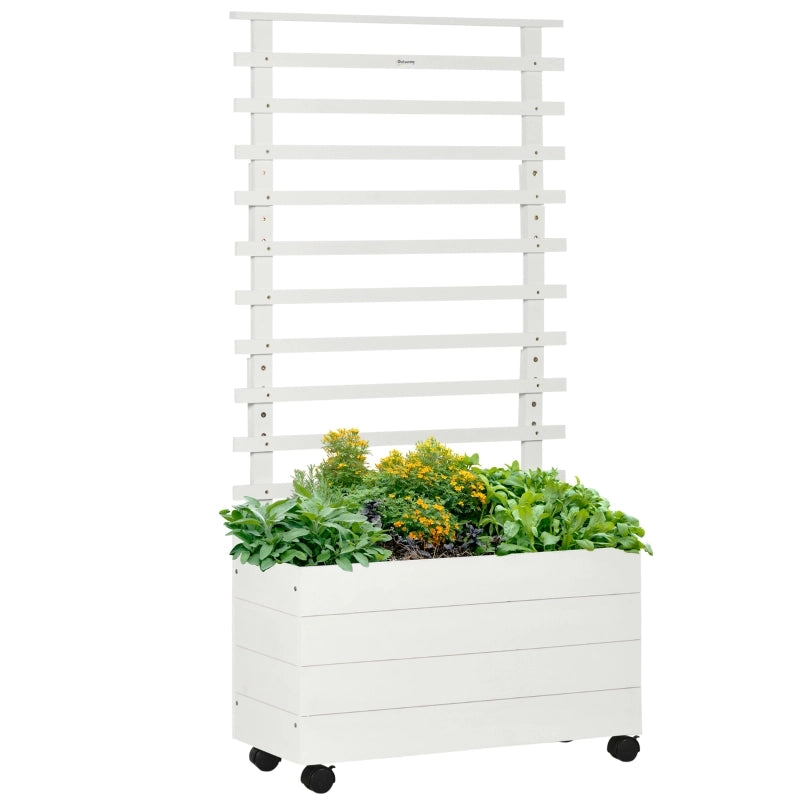 FIORIERA con grigliato 76x30x155 cm Legno massello bianco per giardino