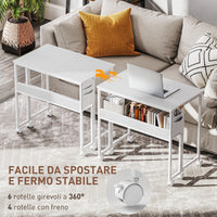 Scrivania Pieghevole Salvaspazio a Ribalta 80x50-21x75 cm con Scaffale e Ruote in MDF Bianco