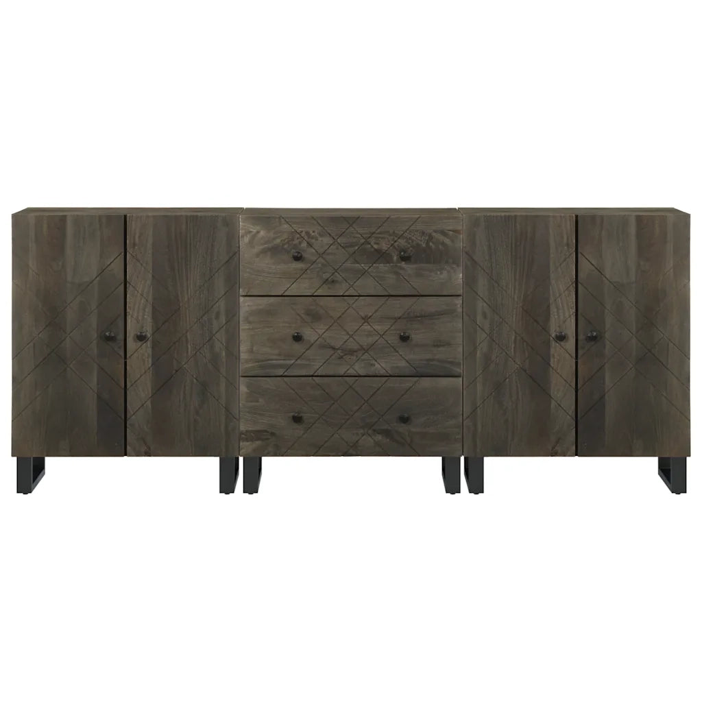 Credenze 3 pz Nere 60x33x75 cm in Legno Massello di Mango 3309999