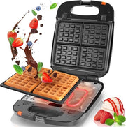 Wafeliera 1200 W - 4 Wafel Verwisselbare piastre - Controllo automatico della temperatura - Pulizia facile - Wafel belges - Preparazione colazione Dessert - Wafel mix wafeliera con piastre scambiate.