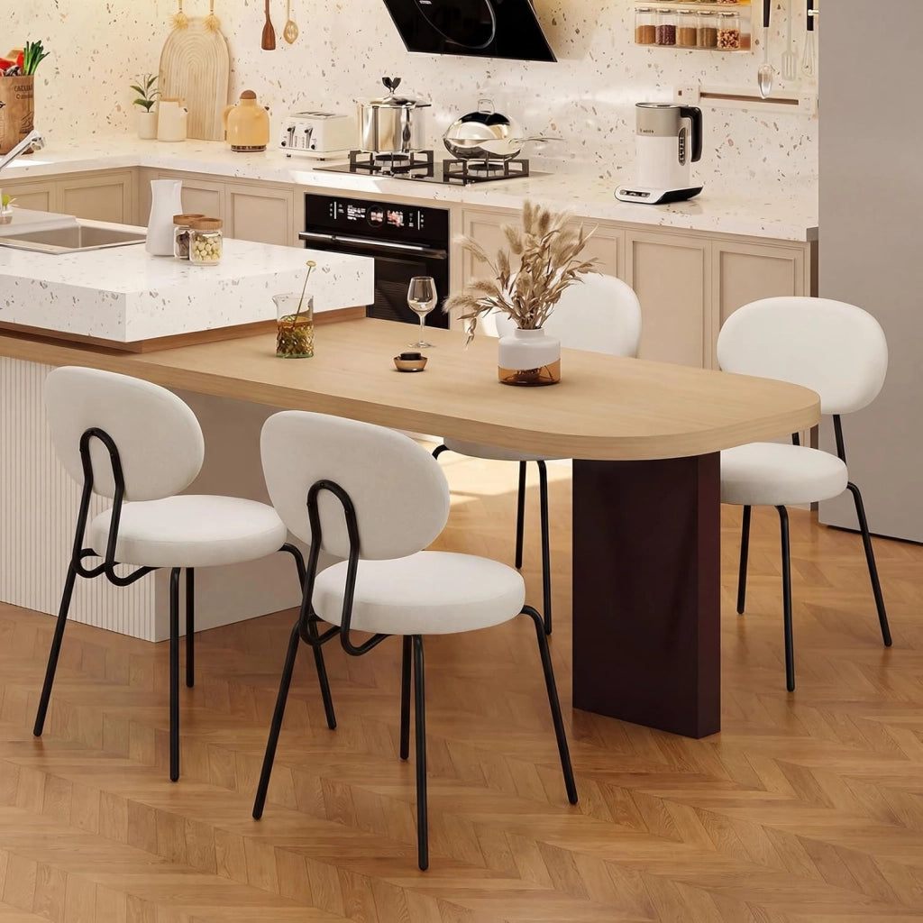 Set di 2 Sedie da Pranzo, Sedia da Cucina Imbottita in Tessuto di Alta Qualità con Gambe in Metallo, Schienale Curvo e Cuscino Morbido, Adatta a Sala da Pranzo, Soggiorno e Camere da Letto