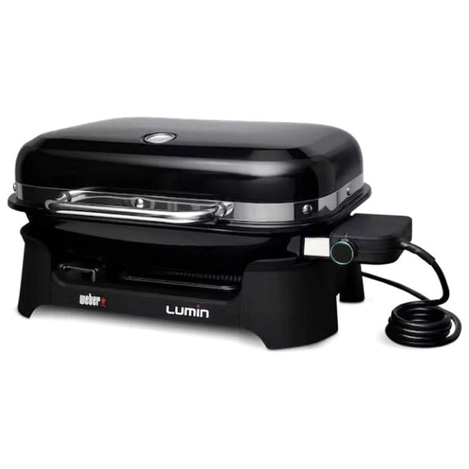 Weber Lumin barbecue elettrico, 315 °C, griglie in ghisa smaltata, piancha inclusa, 49x33 cm, per 4-8 persone, nero