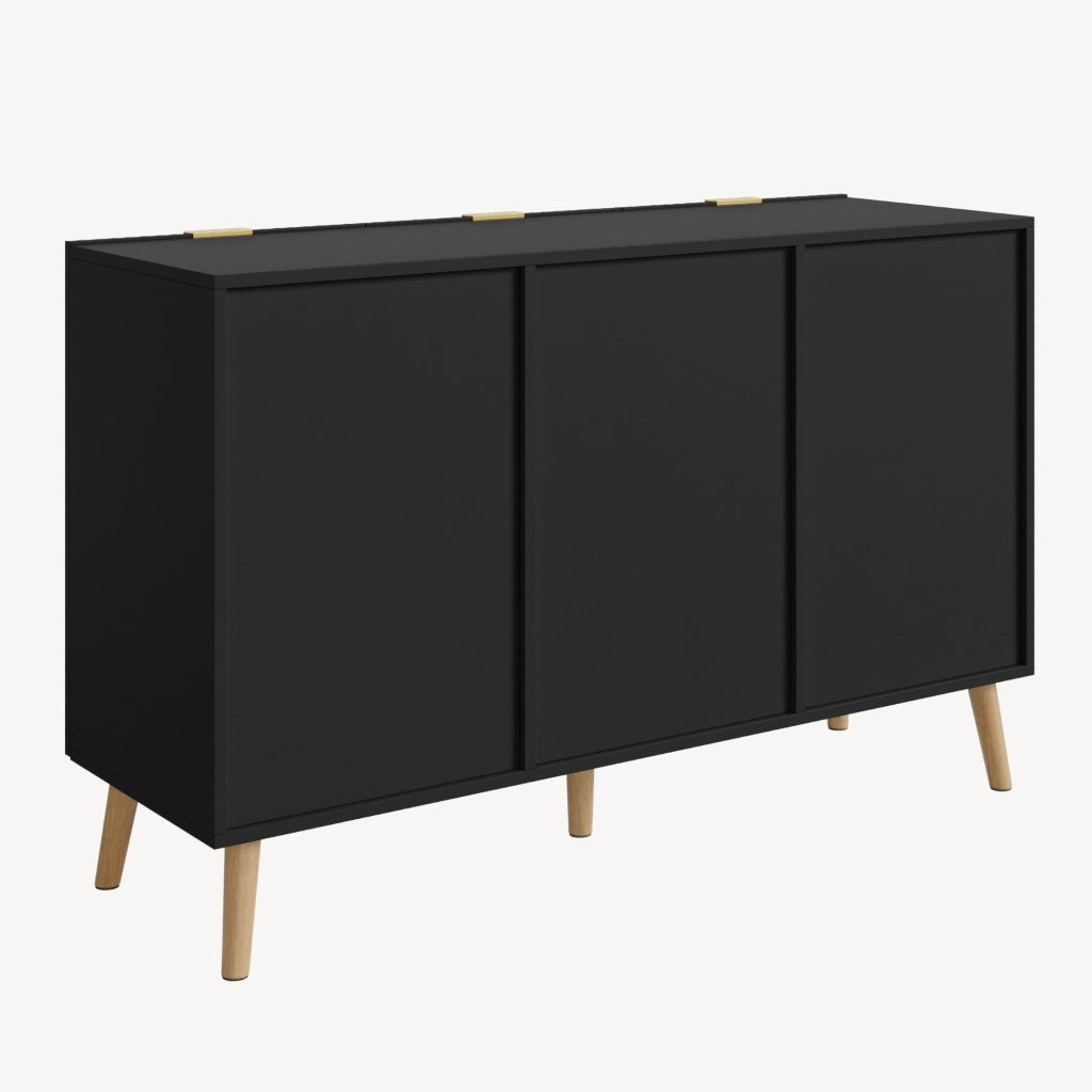Credenza Nand Madia con 3 Ante Scanalate 120x40x76 cm Nero [en.casa]