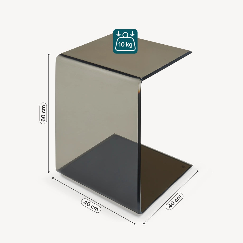 Tavolino Laterale Trölmapilu a Forma di C in Vetro 60 x 40 x 40 cm - Grigio Scuro [en.casa]