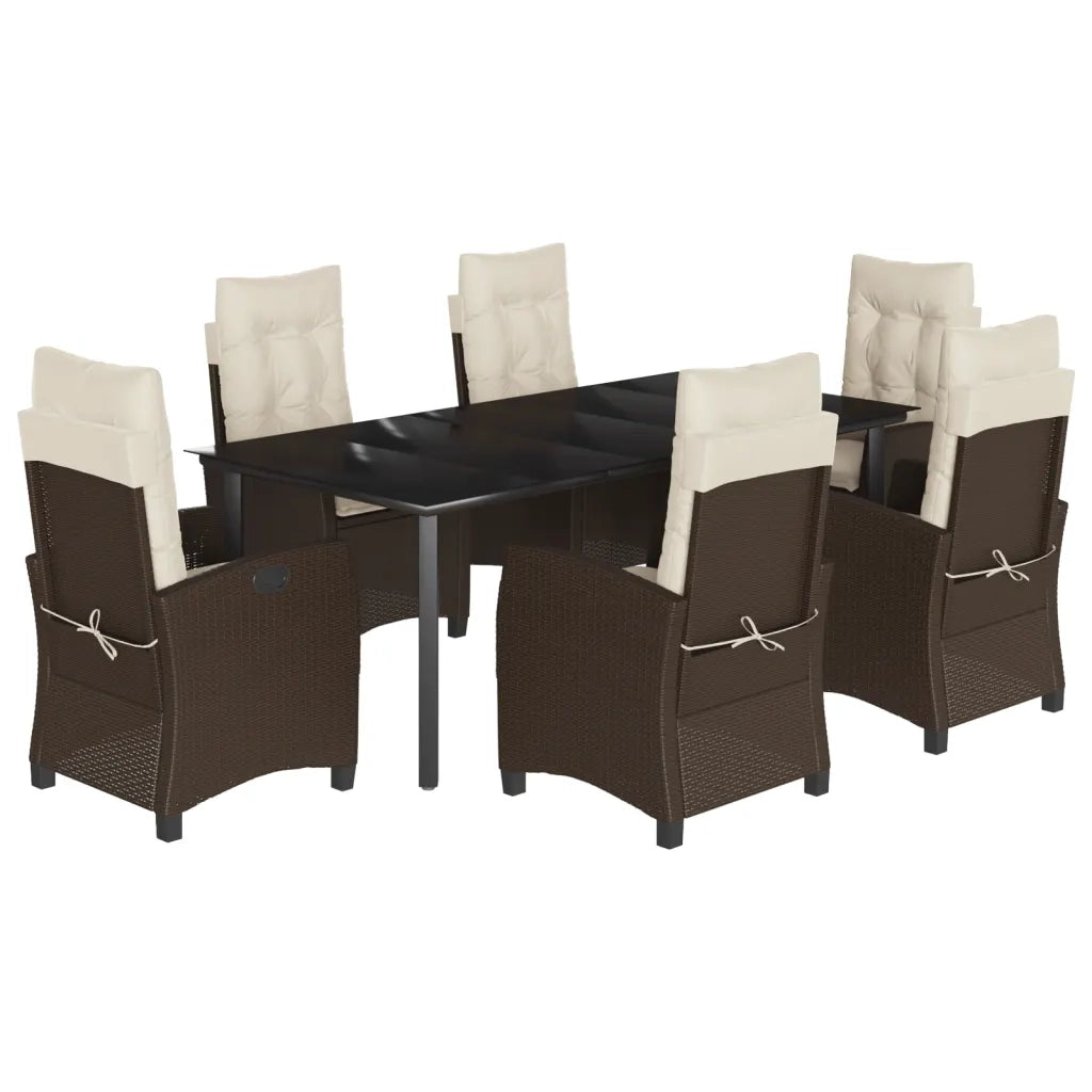 Set da Pranzo da Giardino 7pz con Cuscini in Polyrattan Marrone 3212779