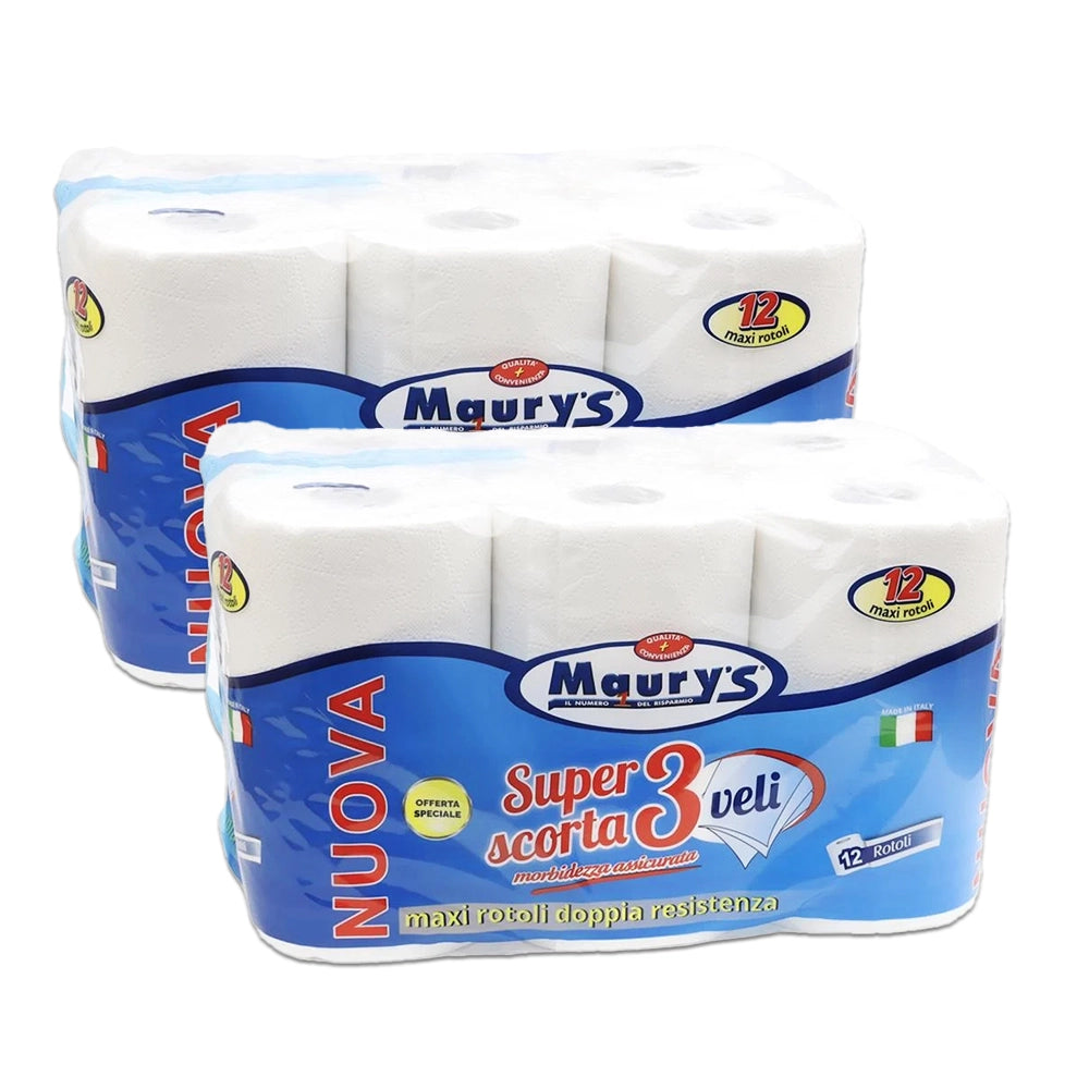 MAURY'S CARTA IGIENICA 24 ROTOLI A 3 VELI  GR1600 DOPPIA RESISTENZA