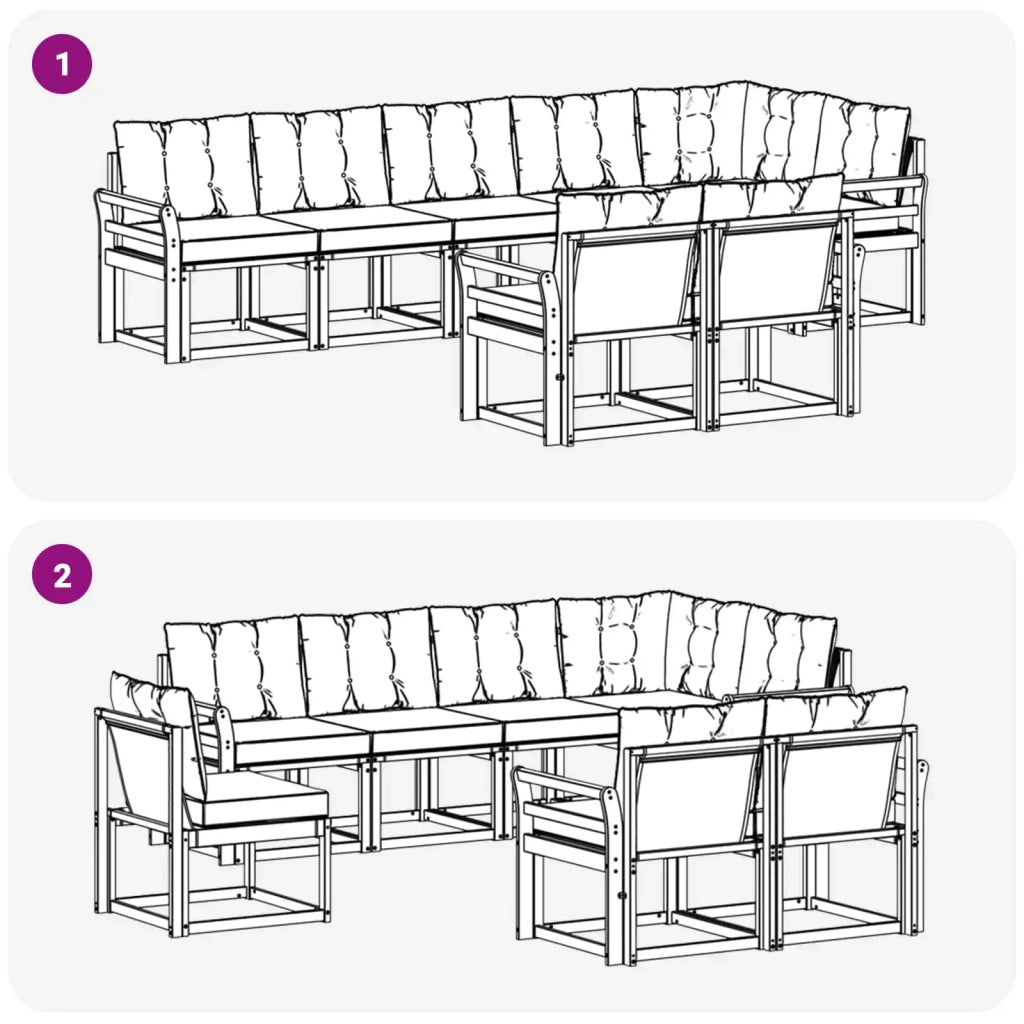 Set di divani da esterno 8 pz Bianco e Nero 3389598