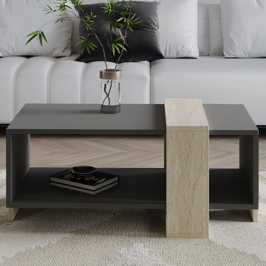 Tavolino in legno "Meleni" - 90 x 49 x 40 cm - Grigio antracite
