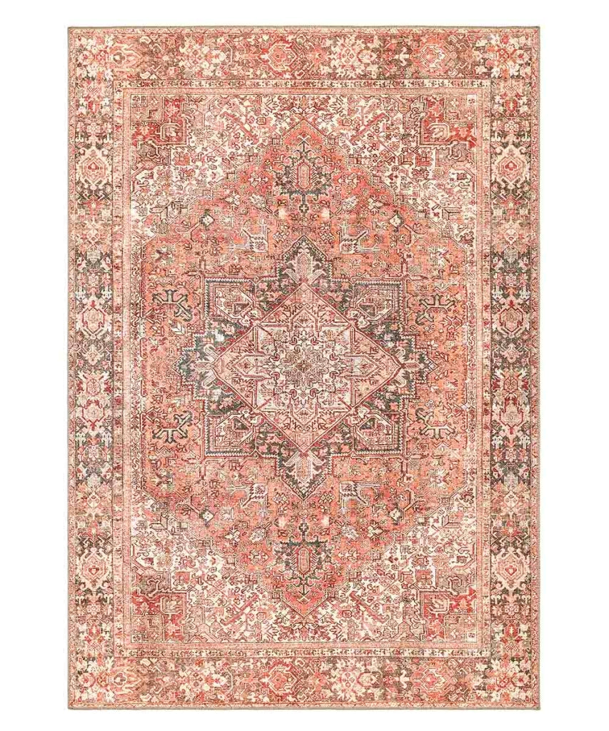 Tappeto arredo casa ORIENTAL SHIRAZ ROSA SALMONE cm.140x190 riproduzione disegno persiano classico in stile vintage. Tappeto lavabile per salotto, soggiorno, camera da letto.