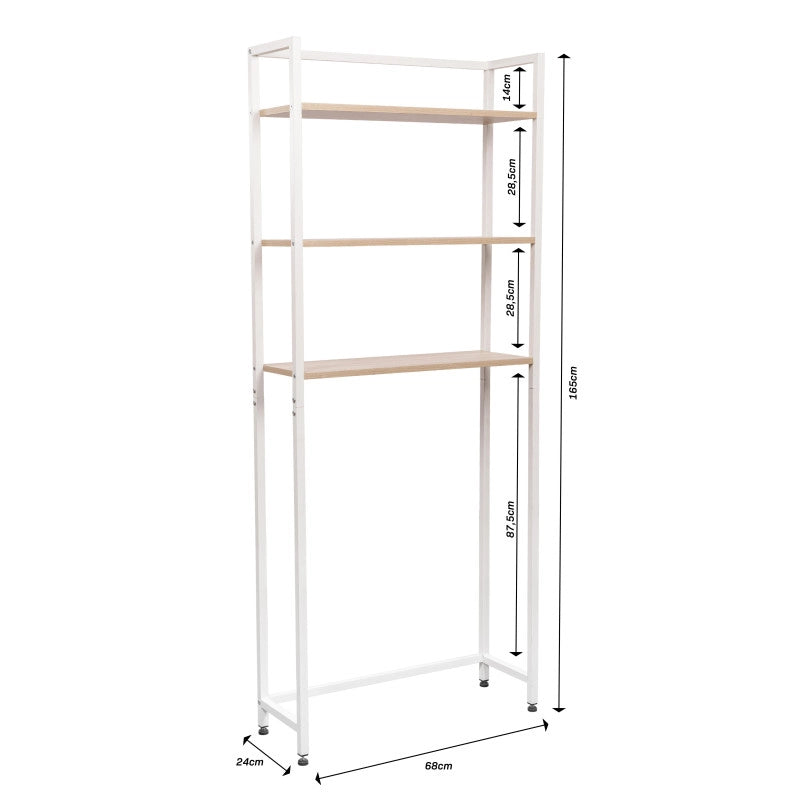 Mobile Lavatrice Janet Con 3 Ripiani Metallo Bianco /legno Trattato Naturale 68x24x165cm