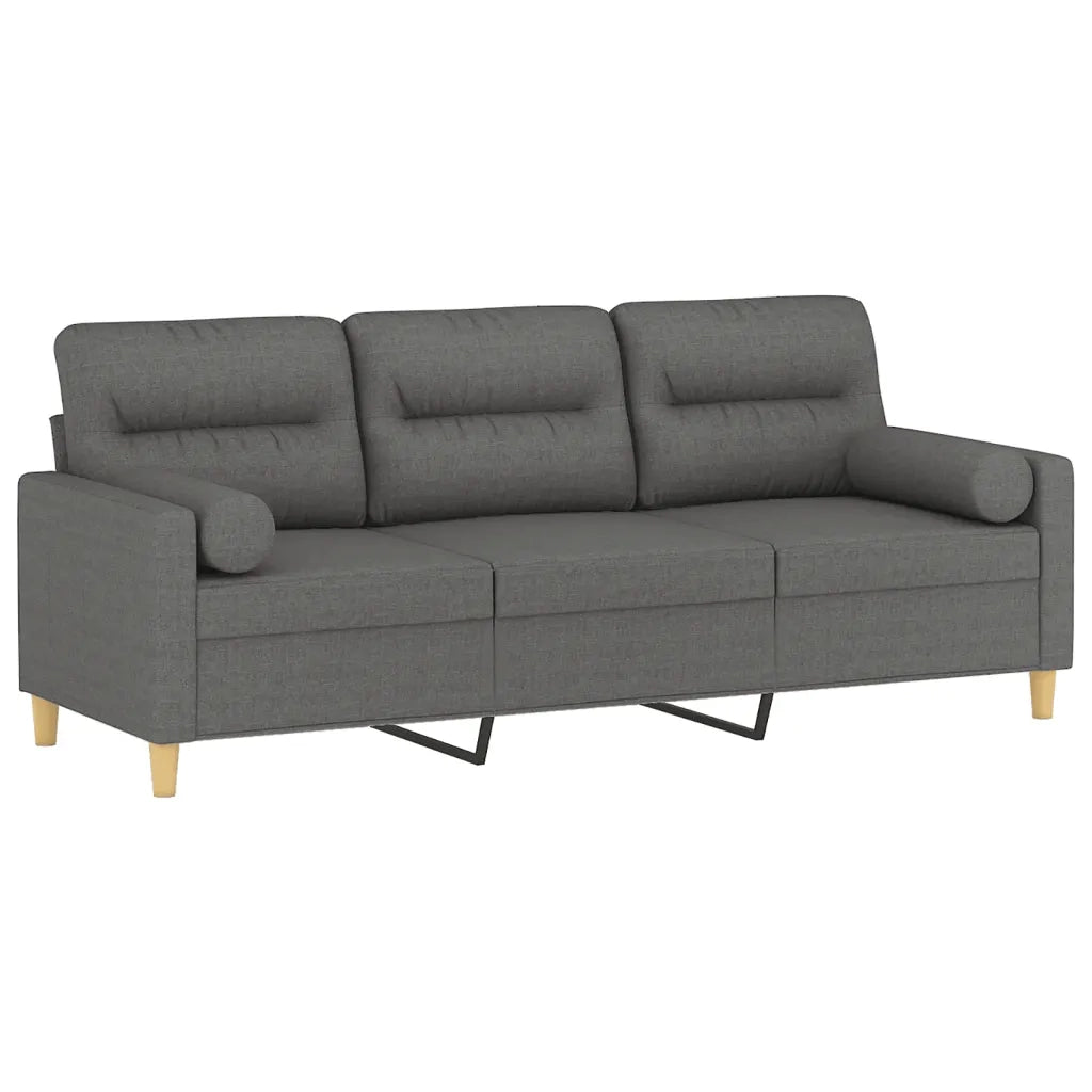 Divano | Divano da soggiorno | Sofa a 3 Posti con Cuscini Grigio Scuro 180 cm in Tessuto