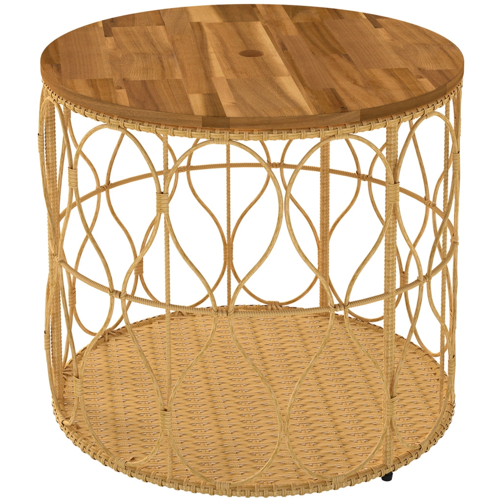 Comodino laterale da 50 cm con piano effetto rattan in legno di acacia regolabile in teak