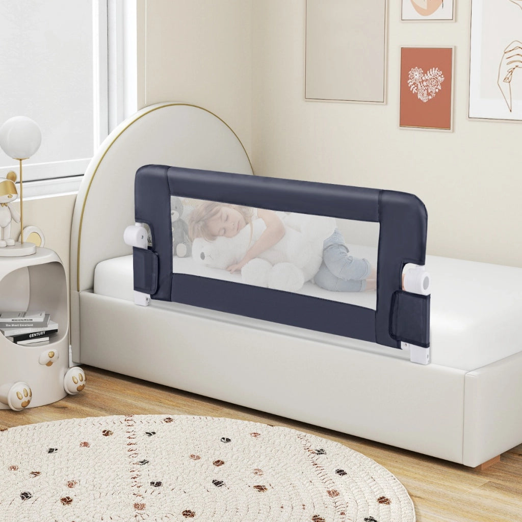 Sponda da letto pieghevole con copertura rimovibile e cinghia aggiuntiva a forma di Y-Barriera di sicurezza per bambini Grigio scuro
