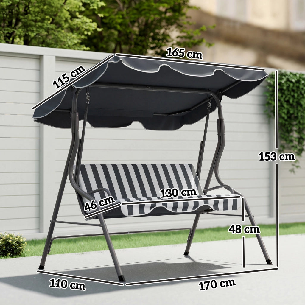 Balancelle da Giardino 3 Posti con Cuscini Grigio e Bianco ¨C zephmum ¨C Grigio, Bianco, 3 Posti