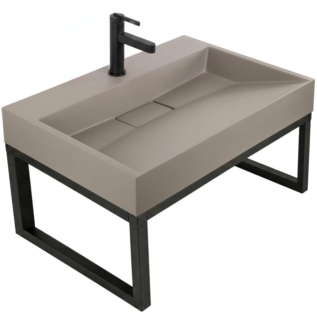 Lavabo In Conglomerato Rea Goya Taupe 70cm + Supporto