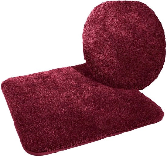 Kit di mattonelle per bagno 2 in 1, copriwater 47 x 50 cm e tappeto da bagno senza spaccature 50 x 55 cm, rosso bordeaux