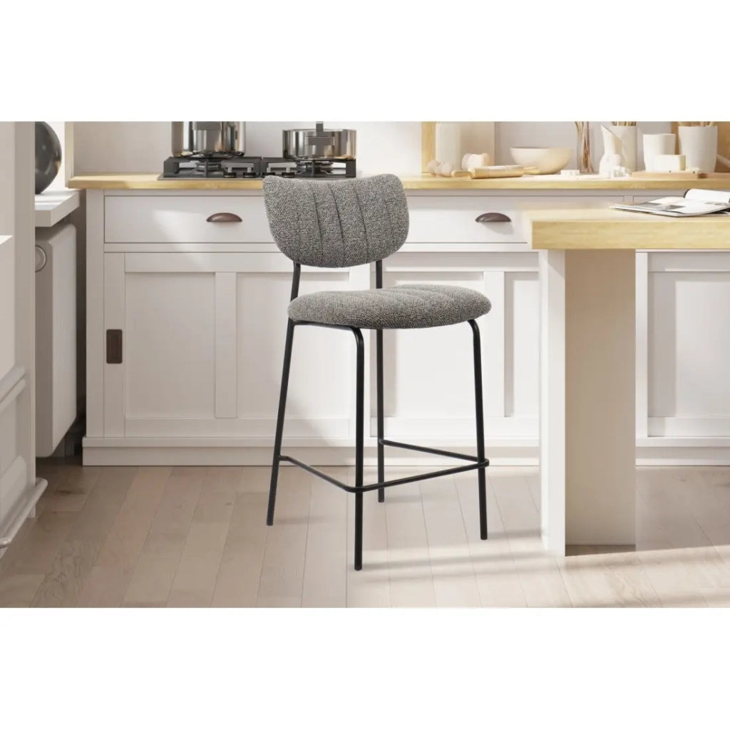 Sedia da banco VENTURA – Tessuto grigio scuro – Gambe in metallo nero – Altezza 97 cm – Stile design/industriale