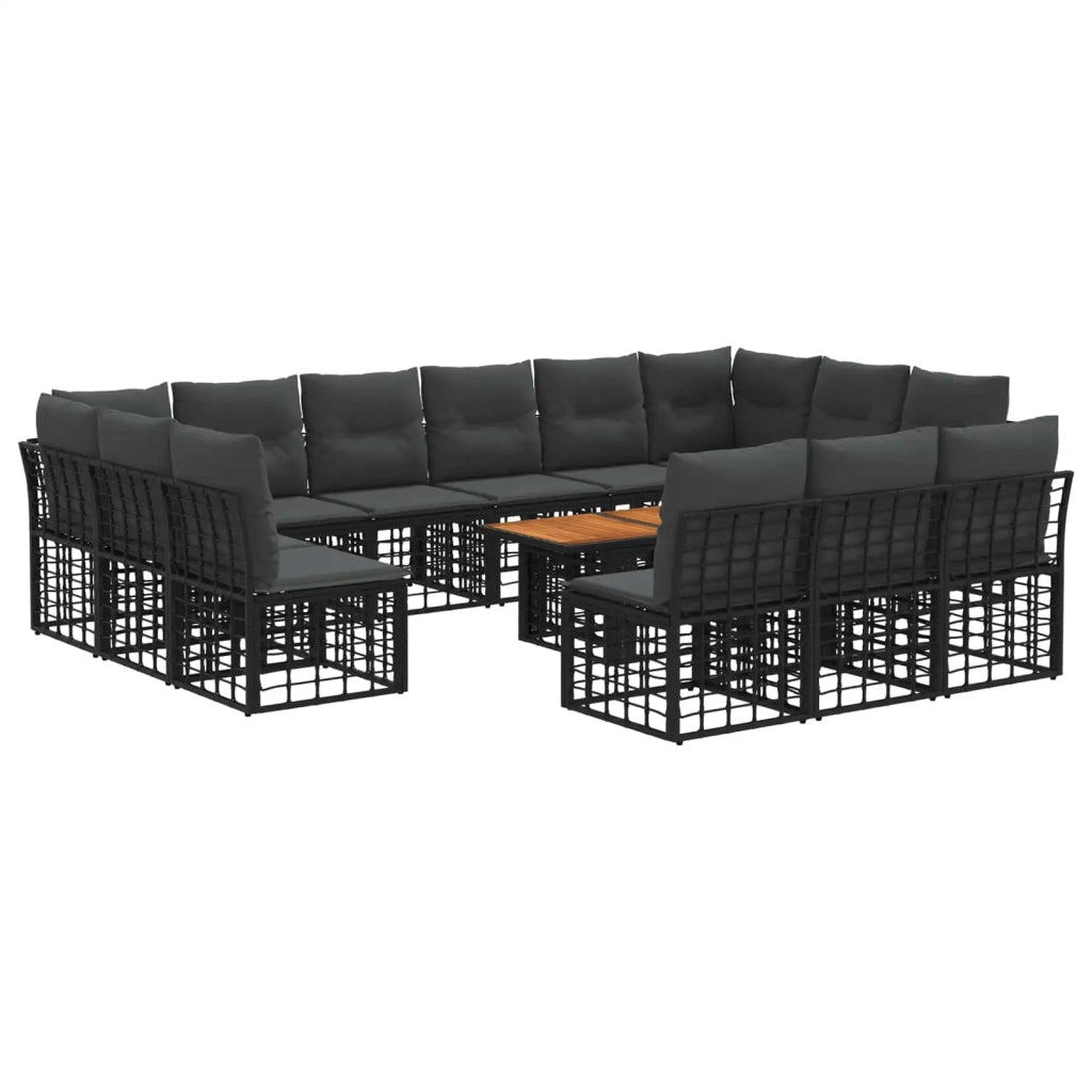 Set Divano da Giardino 14 pz Nero e Grigio scuro polyrattan 3437917