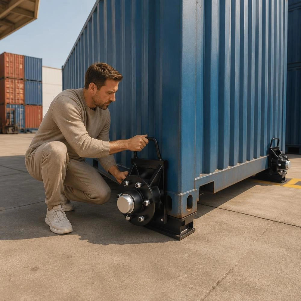 Shipping Container Wheels, 3200 Kg, 6-hole Wheel Set, Robust Shipping Container Axle With Ratchet Lashing Strap, Moves 6 M To 12 M, Safe Transport For Dock, Warehouse, Construction Site, Black