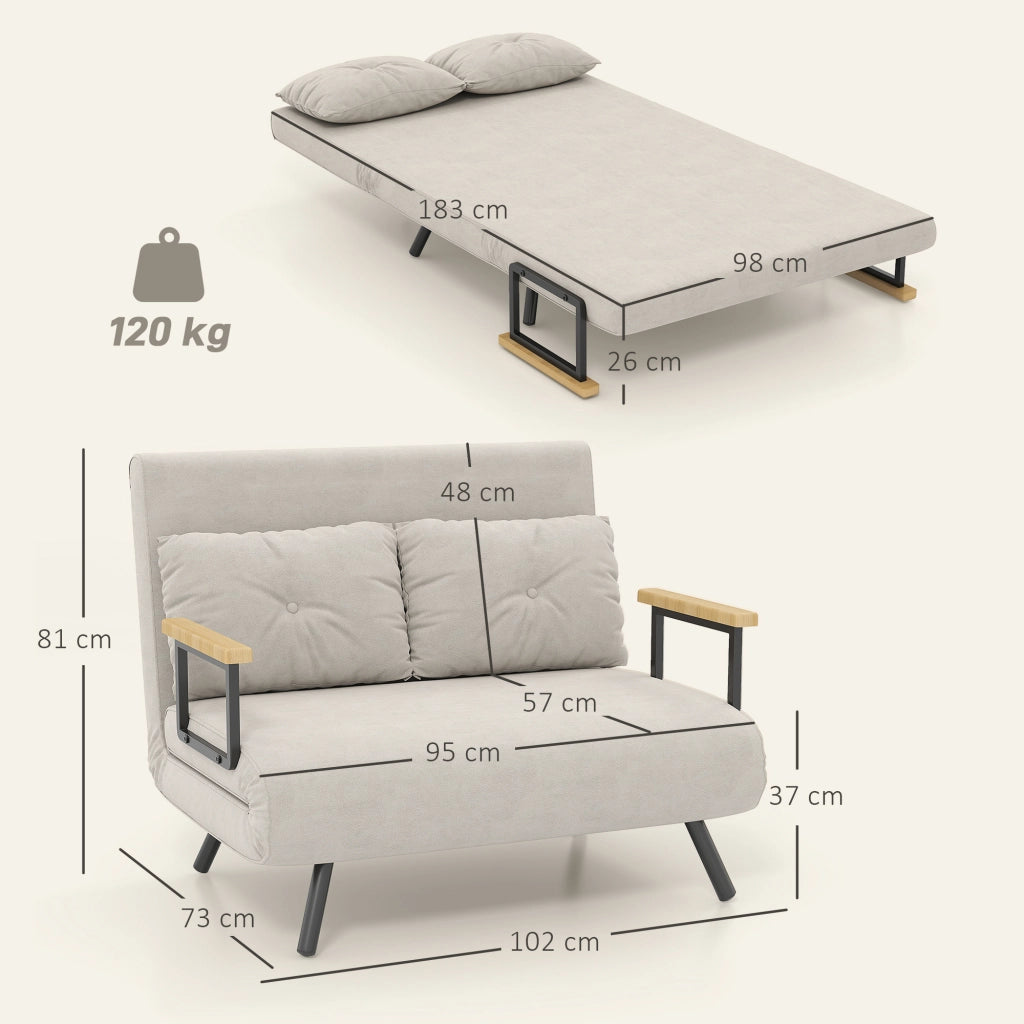 Divano letto 2 posti con cuscini e schienale regolabile ¨C zephmum ¨C effetto velluto beige