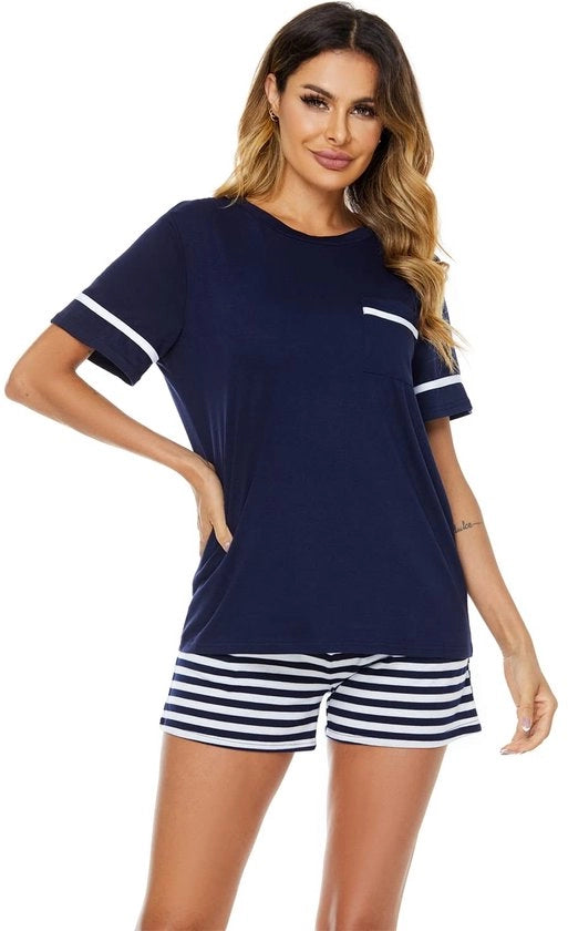 Pyjama con righe - Maniche corte - Materiale super soffice - 3 colori - Abbigliamento da tempo libero - Ideale per viaggi di famiglia - Pyjama da donna