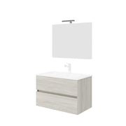 Composizione bagno 2 cassettoni con lavabo in ceramica e specchio con lampada led