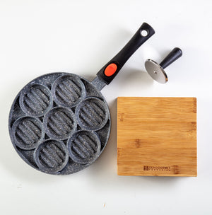 Piastra per 7 Hamburger con Tagliere in Legno 20x20x4 cm