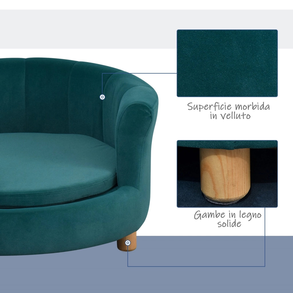 EasyComfort Divano per Cani Imbottito con Schienale e Cuscino Rimovibile, Cuccia per Gatto da Interno, 65x64x37 cm, Verde