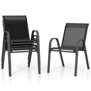 Set di 4 sedie da patio impilabili in metallo con braccioli, Sedie da pranzo in tessuto traspirante Nero-Sedie da esterno