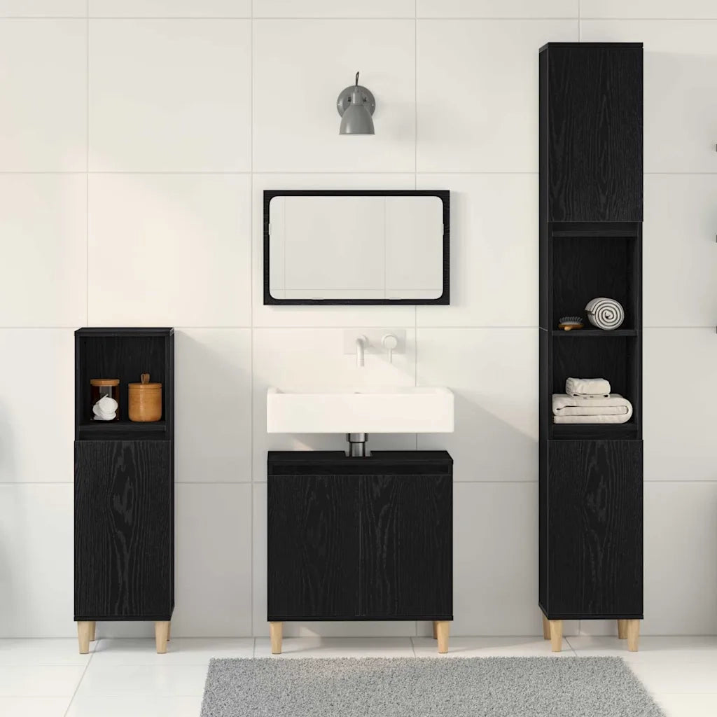 Set di mobili per il Bagno | Armadio da bagno Montaggio a parete 3 pz Rovere Nero