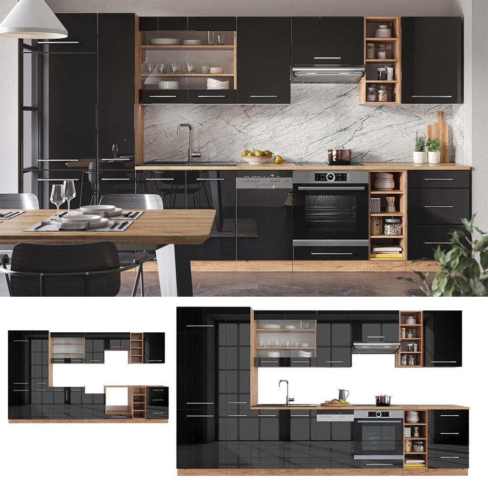 Cucina componibile Fame-Line Antracite lucido/Rovere dorato 355 cm, PL Antracite Vicco