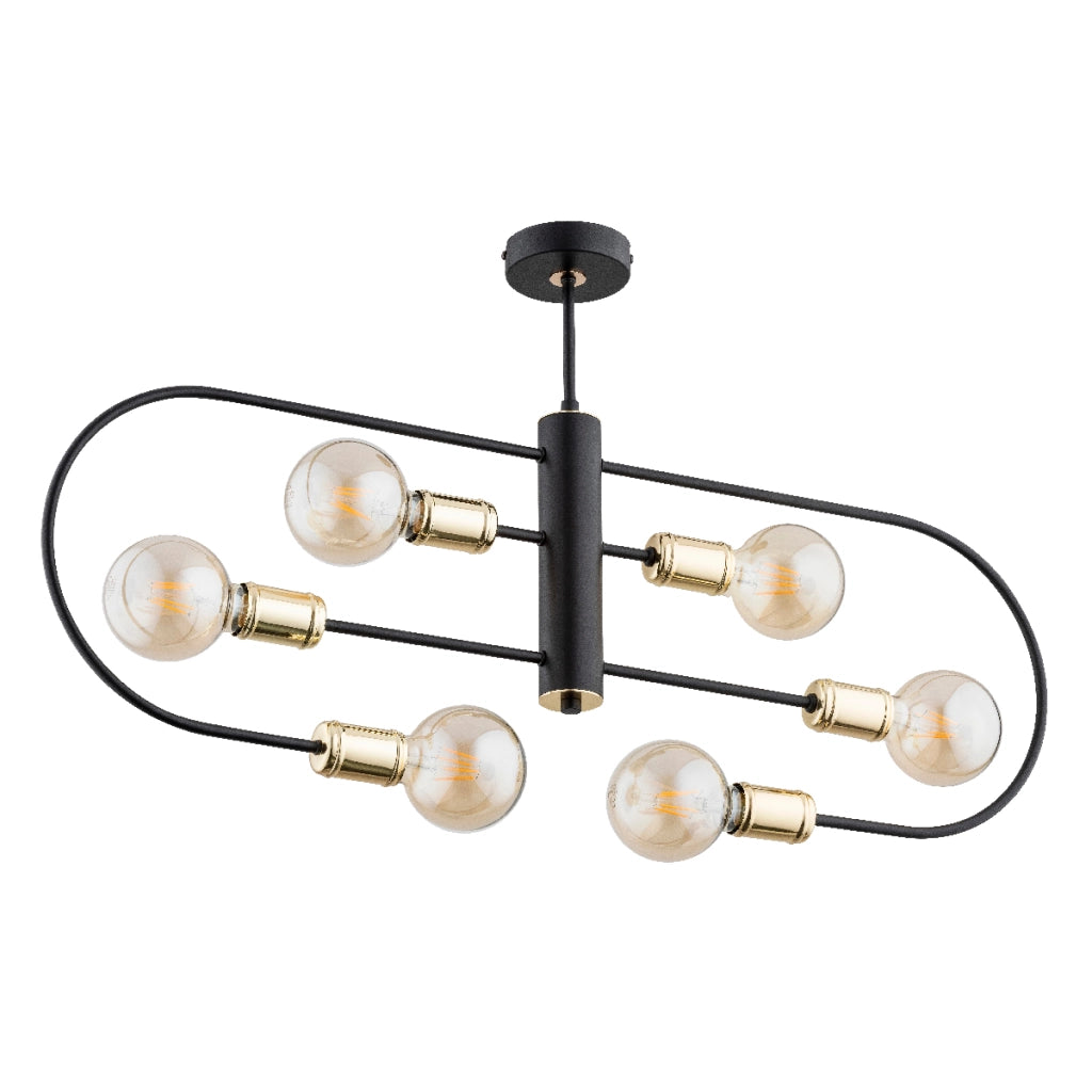 Plafoniera loft in metallo nero-oro 6xE27 15W Alfa SIGNA