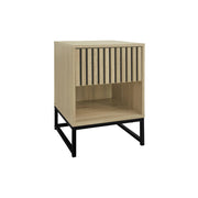 Comodino contemporaneo effetto legno scanalato con 1 cassetto, marrone