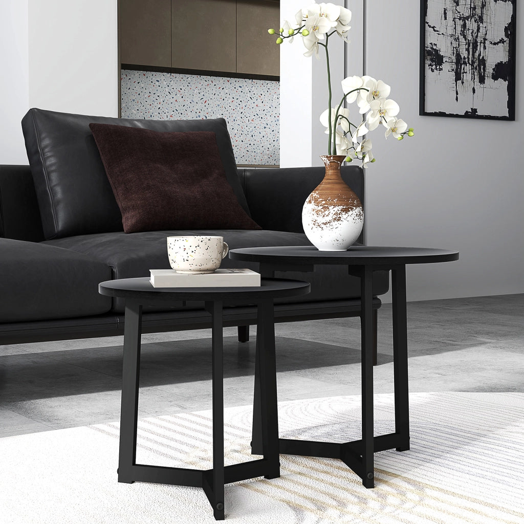 Tavolo da pranzo - set 2 tavolini rotondi - struttura in acciaio - fino a 35 kg - nero - design moderno