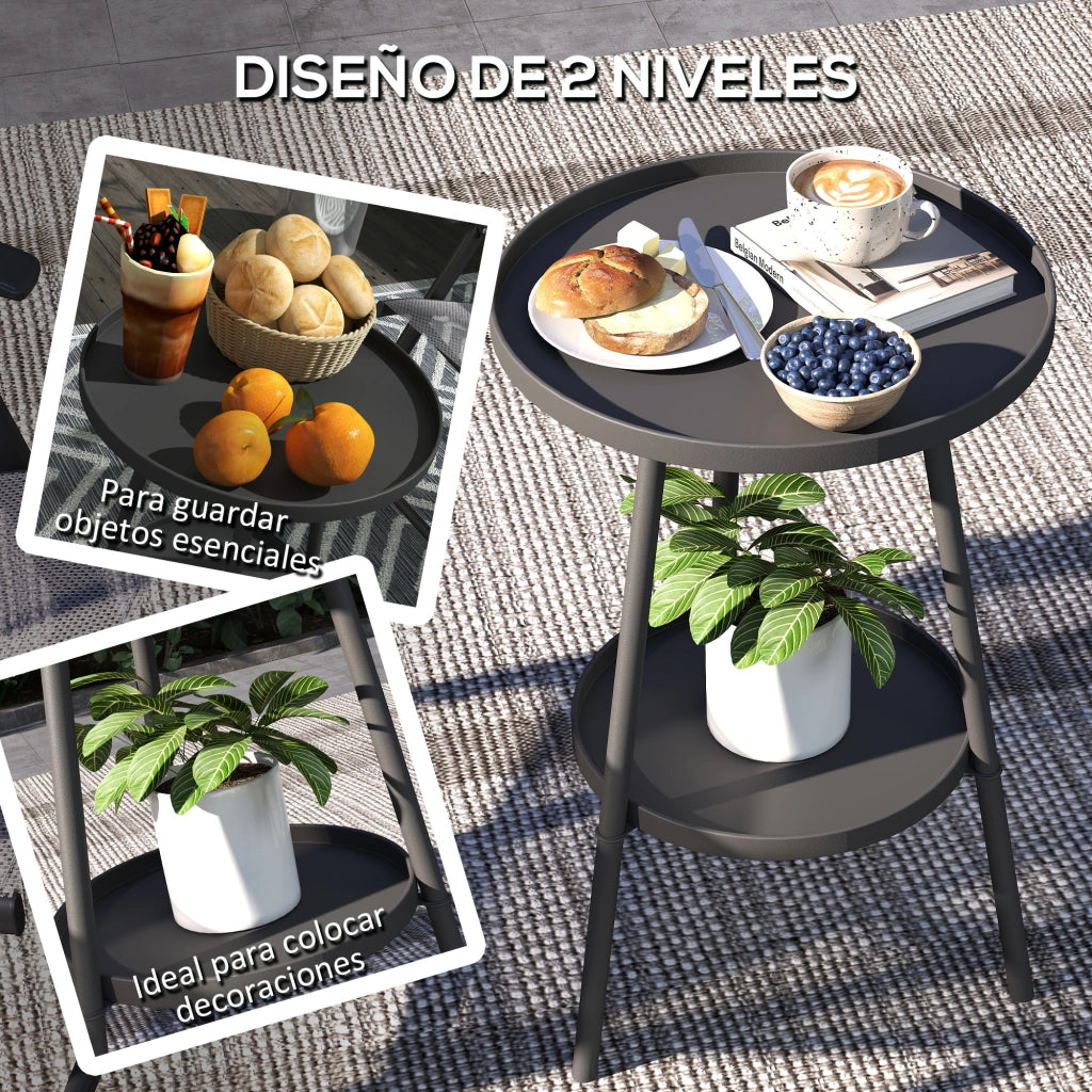 Tavolino da giardino rotondo a 2 livelli con bordo rialzato ¨C zephmum ¨C nero ?32x51 cm