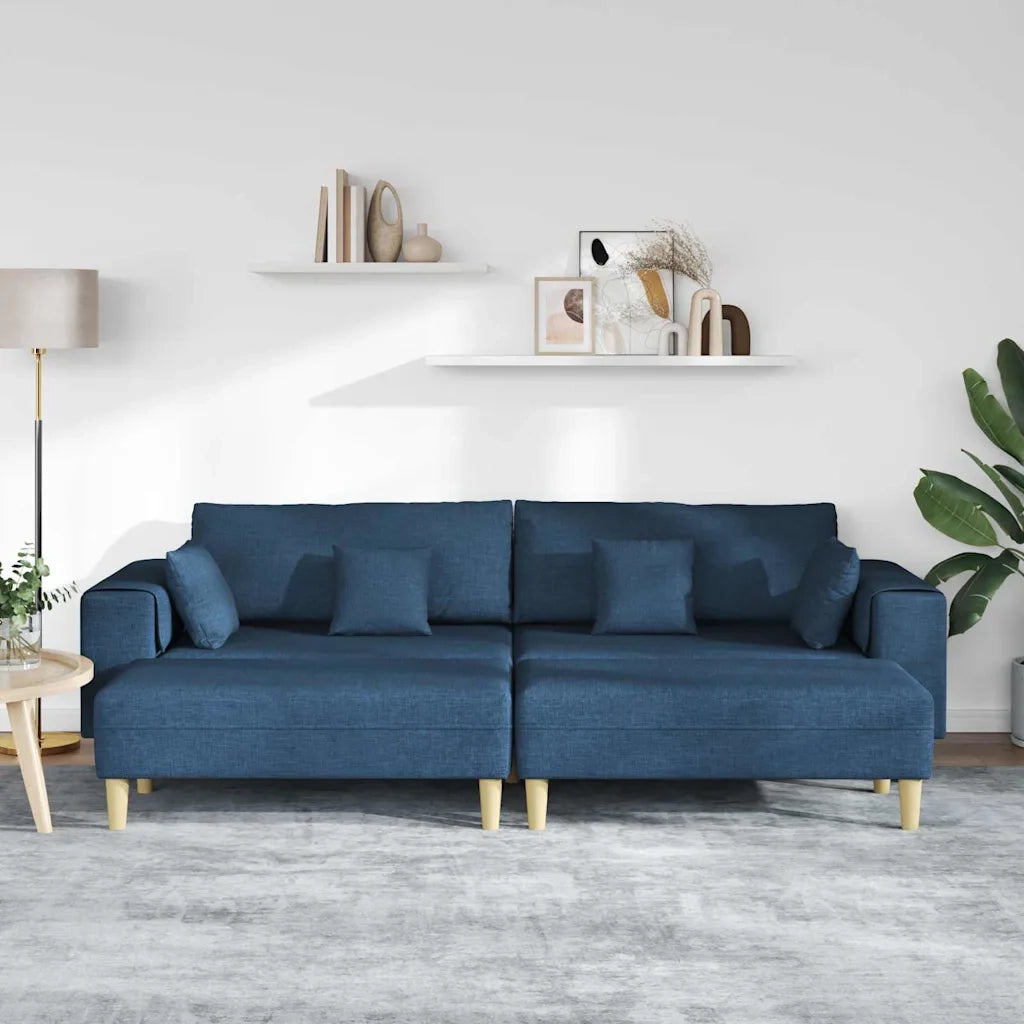 Divano in tessuto con cuscino 3 pcs Blu 208 cm Tessuto