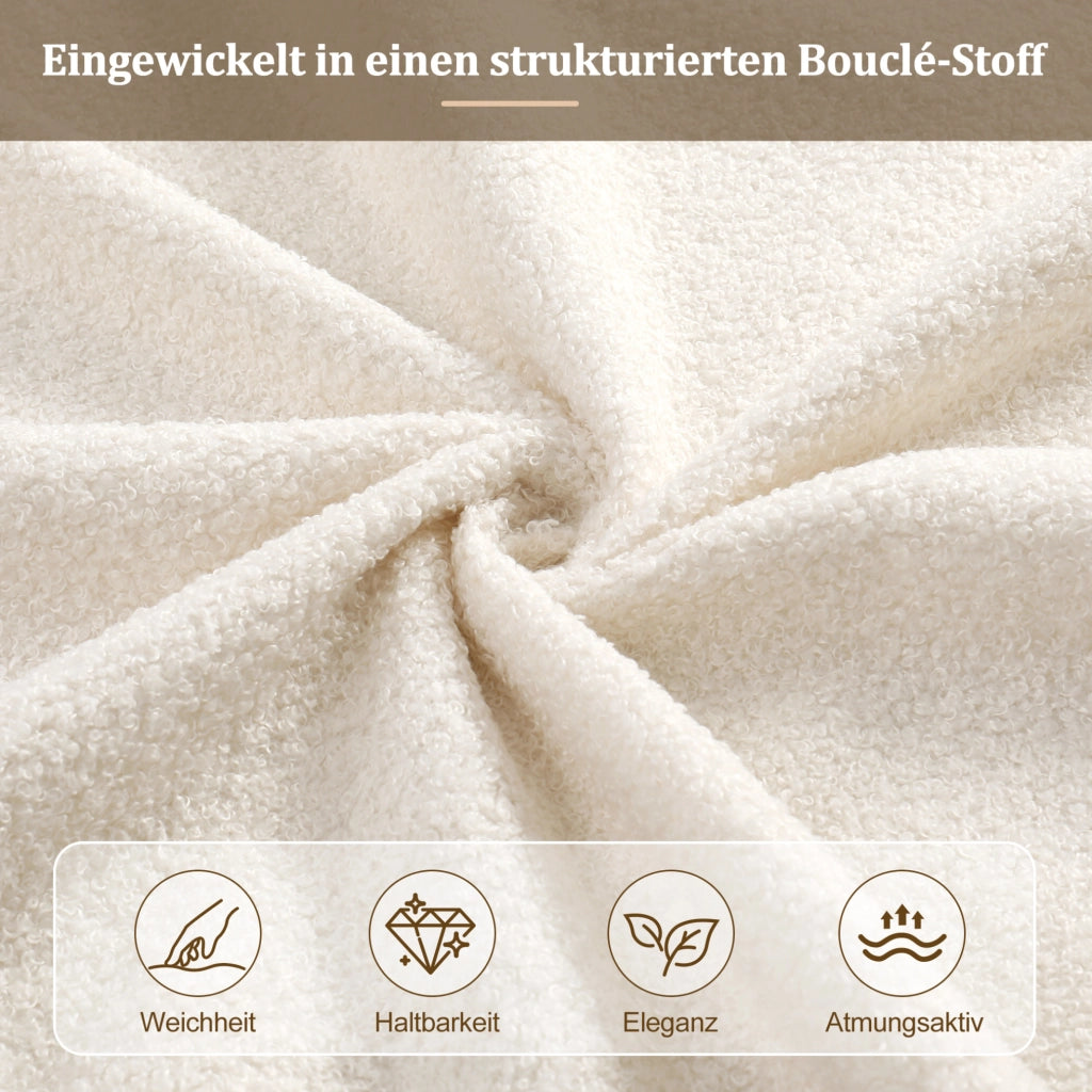 Letto imbottito con contenitore idraulico in bouclé beige