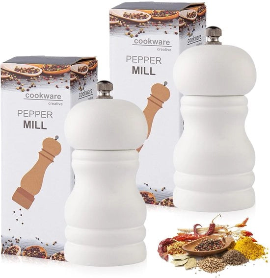 Set di Macinatore di Sale e Pepe Manuale - Flessibile - In Legno - Lavorazione Ceramica - 13,5 cm - In Legno di Gomma Duraturo