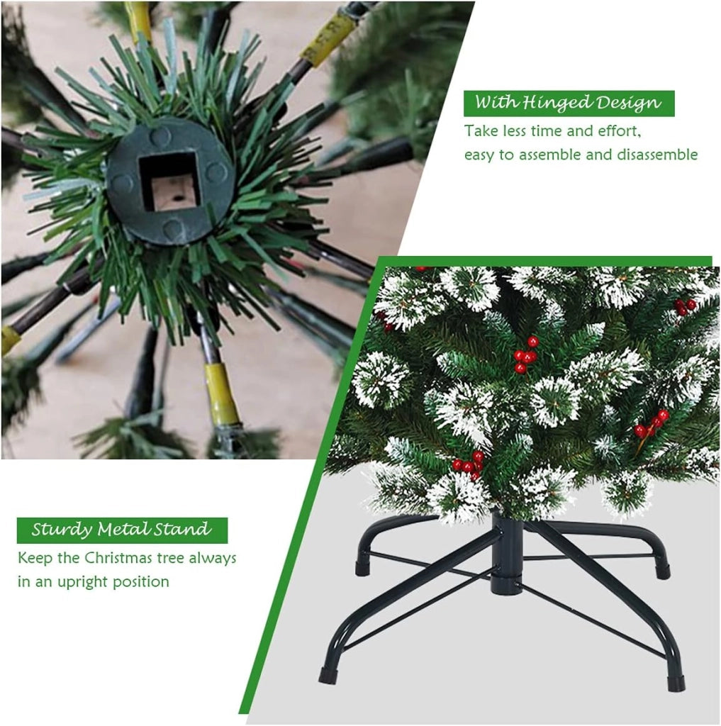 1,8 M Albero di Natale Innevato, Albero Artificiale di Natale, Abete di Natale in PVC, Albero per Albero Decorativo, Folto e Realistico, Supporto in Metallo, Facile da Montare, Verde