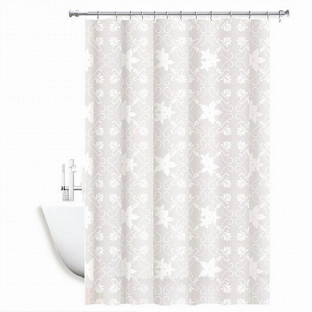 Trade Shop - Tenda Doccia Antimuffa Impermeabile 240x200cm Anelli Bianca Maiolica Fiori 69512 -